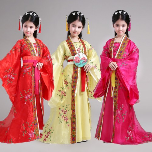 Girls Chinese ancient folk dance dresses kids children girl's classical fairy stage performance princess film cosplay photos dance robes kimono dresses